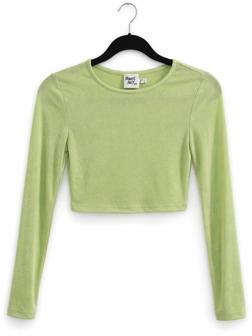 Princess Polly Green Long Sleeve Crop Top Size 6 (Small) Y2K Basic Fitted